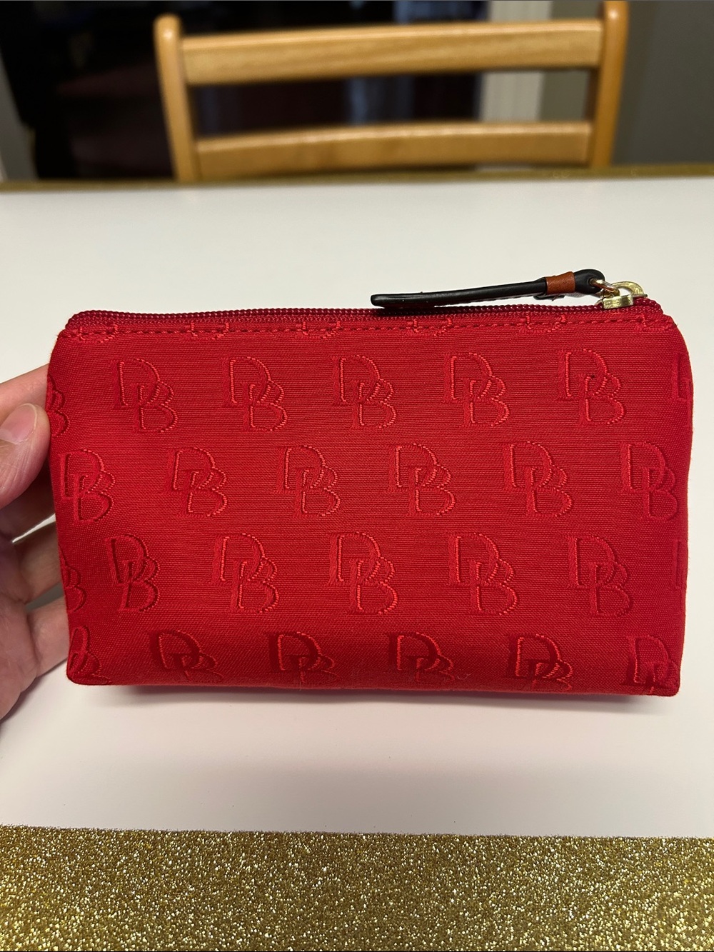 Dooney & Bourke Scarlet Red Signature Logo Canvas Cosmetic Pouch - Picture 3 of 6
